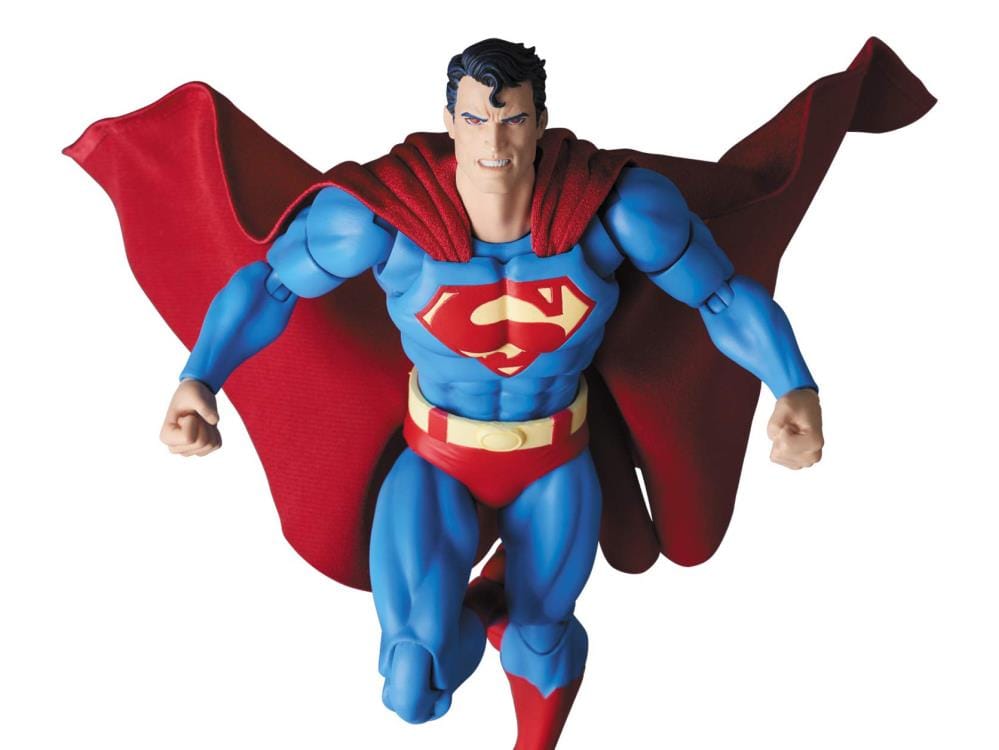 Hush Superman MAFEX flying with a wired poseable cape.